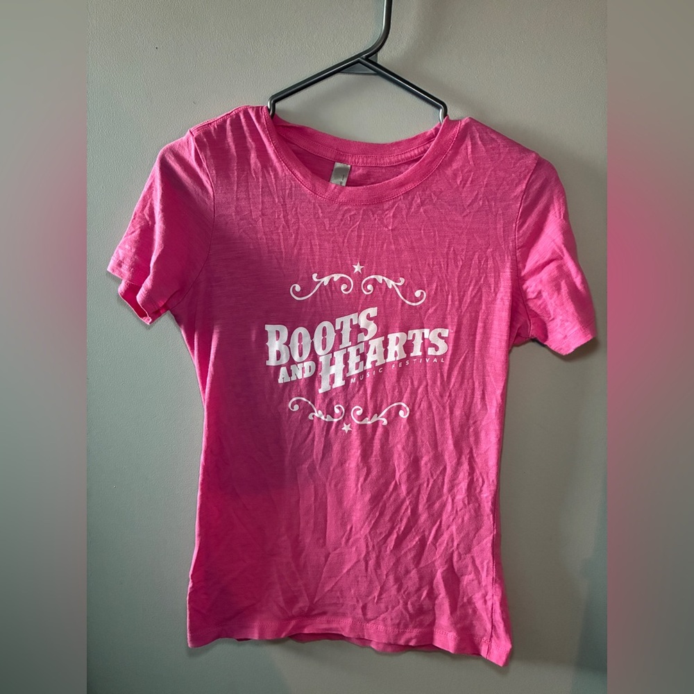 Next Level Apparel Hot Pink 'Boots and Hearts' Graphic Tee